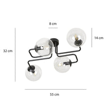 BRENDI 4-Lichts Plafondlamp – Zwart Staal met Transparante Glazen Kappen