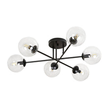 BRENDI 6-Lichts Plafondlamp – Zwart Staal met Transparante Glazen Kappen