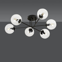 BRENDI 6-Lichts Plafondlamp – Zwart Staal met Transparante Glazen Kappen