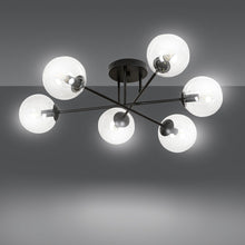 BRENDI 6-Lichts Plafondlamp – Zwart Staal met Transparante Glazen Kappen