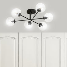 BRENDI 6-Lichts Plafondlamp – Zwart Staal met Transparante Glazen Kappen