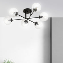 BRENDI 6-Lichts Plafondlamp – Zwart Staal met Transparante Glazen Kappen