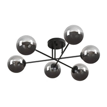 BRENDI 6-Lichts Plafondlamp – Zwart Staal met Smoke Glazen Kappen