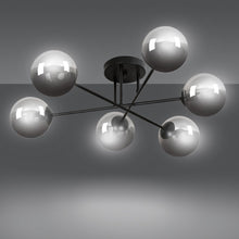 BRENDI 6-Lichts Plafondlamp – Zwart Staal met Smoke Glazen Kappen