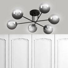 BRENDI 6-Lichts Plafondlamp – Zwart Staal met Smoke Glazen Kappen