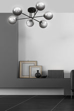 BRENDI 6-Lichts Plafondlamp – Zwart Staal met Smoke Glazen Kappen