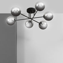 BRENDI 6-Lichts Plafondlamp – Zwart Staal met Smoke Glazen Kappen