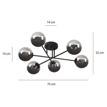 BRENDI 6-Lichts Plafondlamp – Zwart Staal met Smoke Glazen Kappen