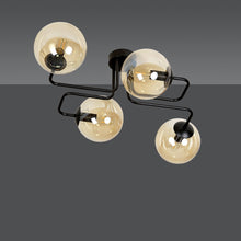 BRENDI 4-Lichts Plafondlamp – Zwart Staal met Honingkleurige Glazen Kappen