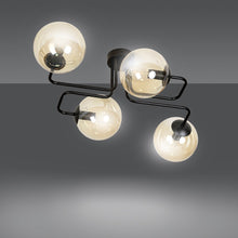BRENDI 4-Lichts Plafondlamp – Zwart Staal met Honingkleurige Glazen Kappen