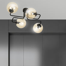 BRENDI 4-Lichts Plafondlamp – Zwart Staal met Honingkleurige Glazen Kappen