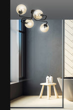 BRENDI 4-Lichts Plafondlamp – Zwart Staal met Honingkleurige Glazen Kappen