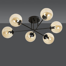 BRENDI 6-Lichts Plafondlamp – Zwart Staal met Honingkleurige Glazen Kappen