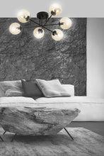 BRENDI 6-Lichts Plafondlamp – Zwart Staal met Honingkleurige Glazen Kappen