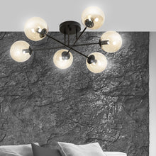 BRENDI 6-Lichts Plafondlamp – Zwart Staal met Honingkleurige Glazen Kappen