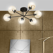 BRENDI 6-Lichts Plafondlamp – Zwart Staal met Honingkleurige Glazen Kappen