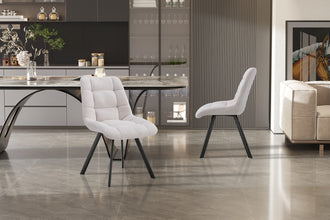 Eetkamerstoel LIZZY – Comfortabele stoffen stoel met metalen poten in beige