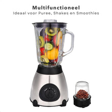 Royal Swiss 2-in-1 Blender 1500 ml Glas + Grinder – 1030W RVS Blender voor Smoothies, Koffie & Noten (2 Snelheden, RVS Messen)