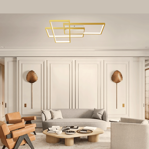 LED Geometrische Plafondlamp 38W Goud – Dimbaar CCT 2700K-6500K met Afstandsbediening – Modern Vierkant Design