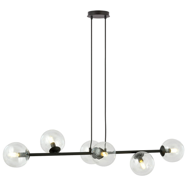 ROSSI 6-Lichts Hanglamp – Zwart Staal met Transparante Glazen Kappen