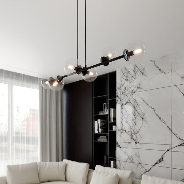 ROSSI 6-Lichts Hanglamp – Zwart Staal met Transparante Glazen Kappen