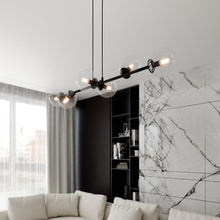 ROSSI 6-Lichts Hanglamp – Zwart Staal met Transparante Glazen Kappen