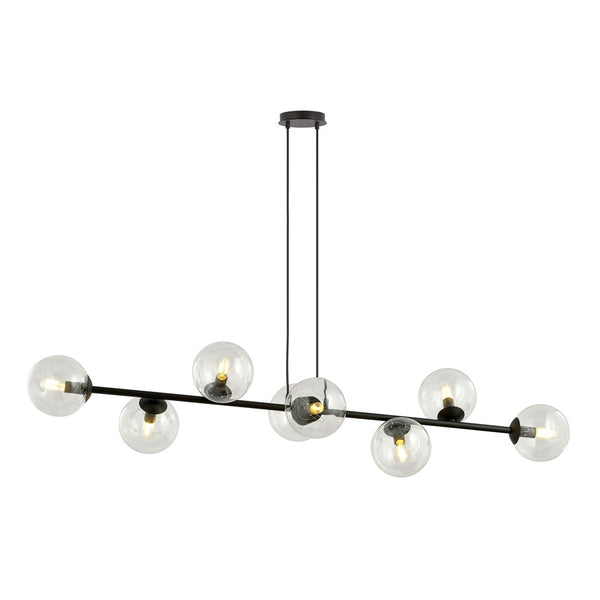 ROSSI 8-Lichts Hanglamp – Zwart Staal met Transparante Glazen Kappen