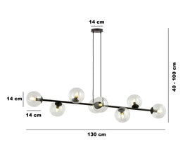 ROSSI 8-Lichts Hanglamp – Zwart Staal met Transparante Glazen Kappen