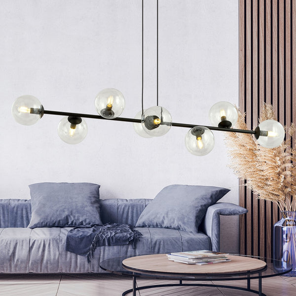 ROSSI 8-Lichts Hanglamp – Zwart Staal met Transparante Glazen Kappen