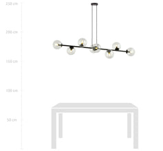 ROSSI 8-Lichts Hanglamp – Zwart Staal met Transparante Glazen Kappen