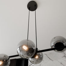 ROSSI 6-Lichts Hanglamp – Zwart Staal met Smoke Glazen Kappen