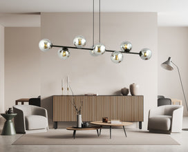 ROSSI 8-Lichts Hanglamp – Zwart Staal met Smoke Glazen Kappen
