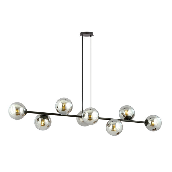 ROSSI 8-Lichts Hanglamp – Zwart Staal met Smoke Glazen Kappen