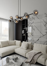 ROSSI 8-Lichts Hanglamp – Zwart Staal met Smoke Glazen Kappen