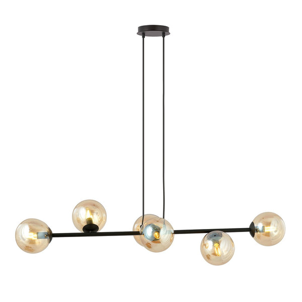 ROSSI 6-Lichts Hanglamp – Zwart Staal met Honingkleurige Glazen Kappen