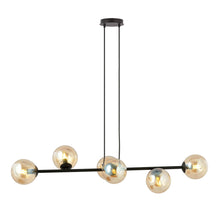 ROSSI 6-Lichts Hanglamp – Zwart Staal met Honingkleurige Glazen Kappen