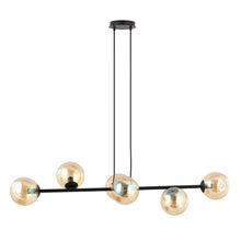 ROSSI 6-Lichts Hanglamp – Zwart Staal met Honingkleurige Glazen Kappen