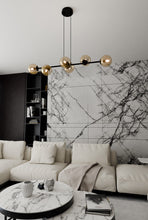ROSSI 6-Lichts Hanglamp – Zwart Staal met Honingkleurige Glazen Kappen