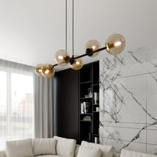 ROSSI 6-Lichts Hanglamp – Zwart Staal met Honingkleurige Glazen Kappen