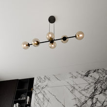 ROSSI 6-Lichts Hanglamp – Zwart Staal met Honingkleurige Glazen Kappen