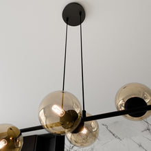 ROSSI 6-Lichts Hanglamp – Zwart Staal met Honingkleurige Glazen Kappen
