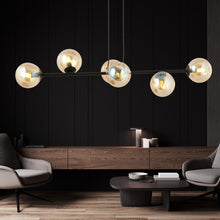 ROSSI 6-Lichts Hanglamp – Zwart Staal met Honingkleurige Glazen Kappen