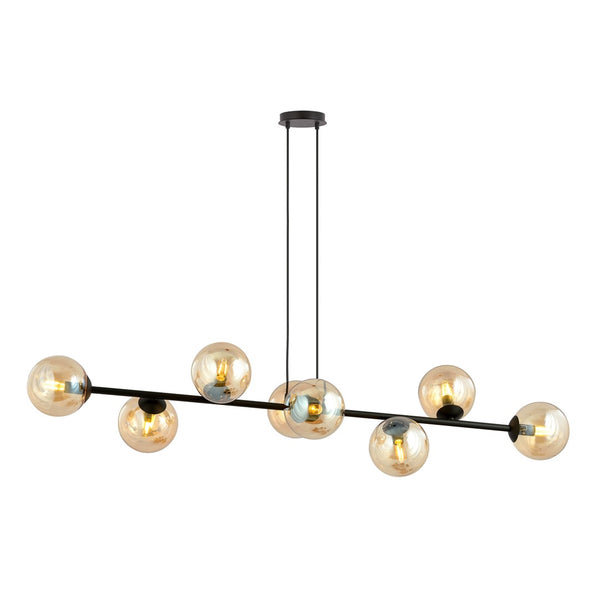 ROSSI 8-Lichts Hanglamp – Zwart Staal met Honingkleurige Glazen Kappen