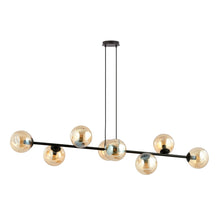 ROSSI 8-Lichts Hanglamp – Zwart Staal met Honingkleurige Glazen Kappen