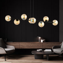 ROSSI 8-Lichts Hanglamp – Zwart Staal met Honingkleurige Glazen Kappen