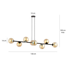ROSSI 8-Lichts Hanglamp – Zwart Staal met Honingkleurige Glazen Kappen