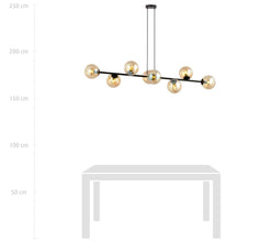 ROSSI 8-Lichts Hanglamp – Zwart Staal met Honingkleurige Glazen Kappen