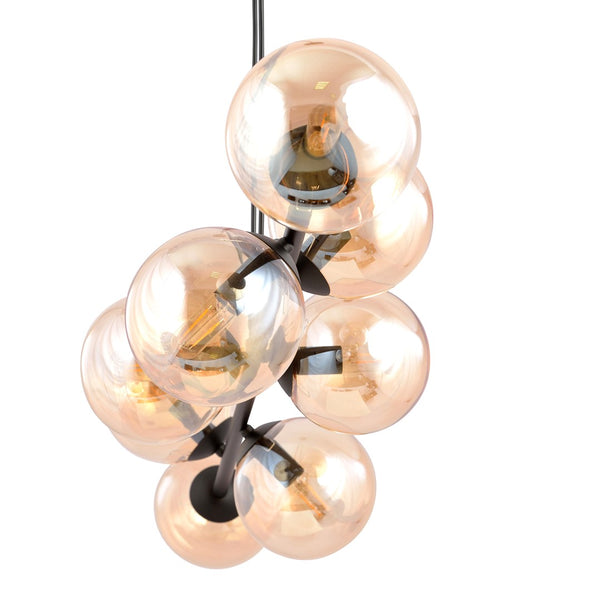 ROSSI 8-Lichts Hanglamp – Zwart Staal met Honingkleurige Glazen Kappen