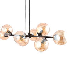 ROSSI 8-Lichts Hanglamp – Zwart Staal met Honingkleurige Glazen Kappen