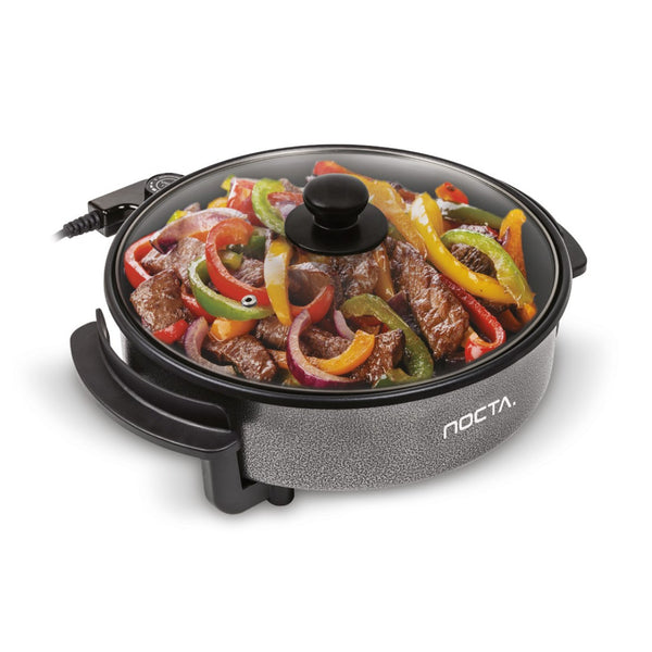 Elektrische Partypan 36 cm – 1500W – Diep Model met Glazen Deksel, Antiaanbaklaag & Verstelbare Temperatuur – Grote Pizza- en Hapjespan